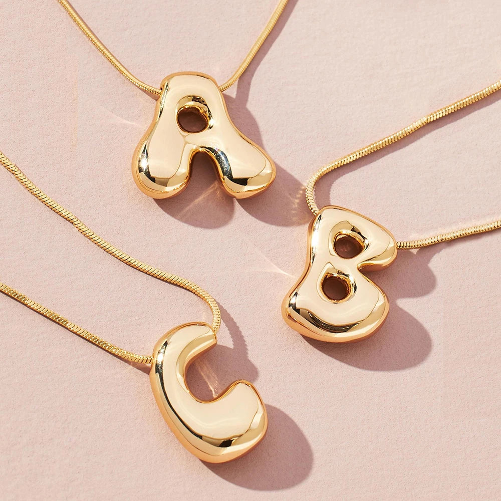 Custom Gold Letter Necklace - Specify Your Initial, Sculptural Pendant Design